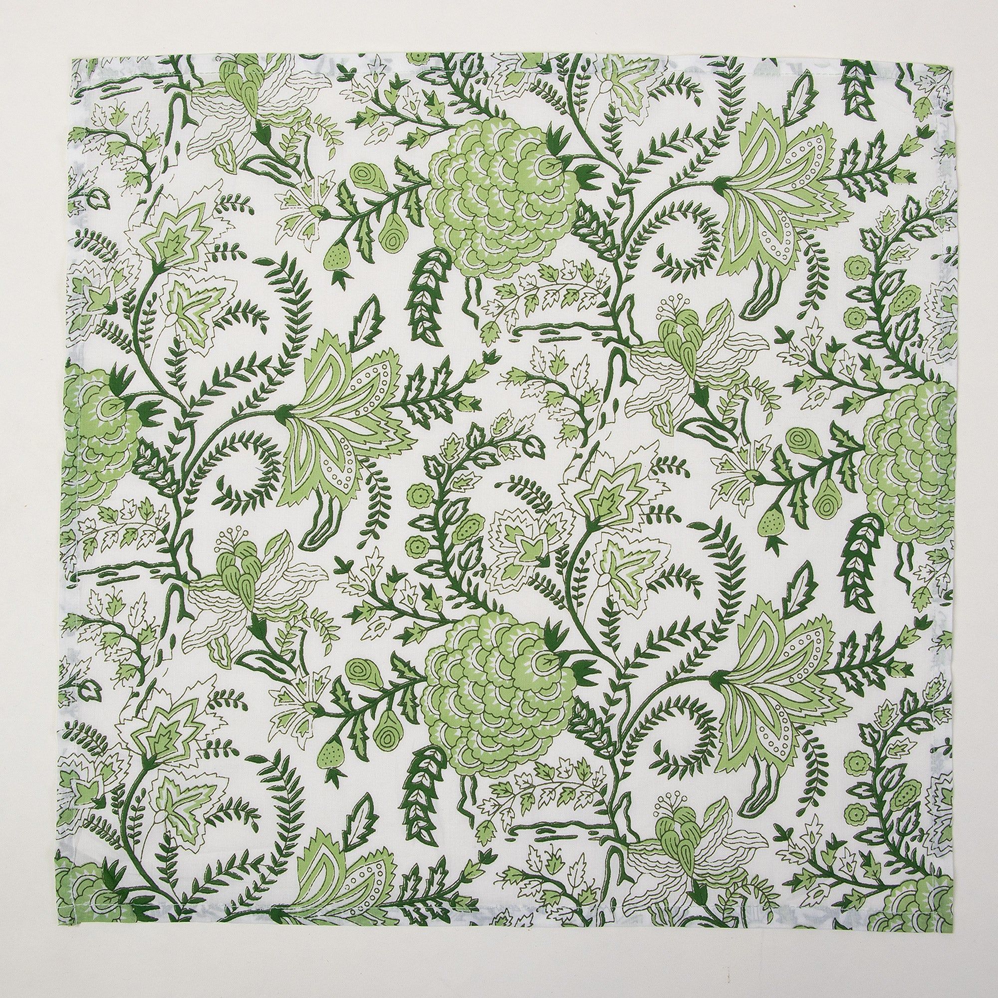 Green Floral Block Printed Soft Cotton Hanky Rumal